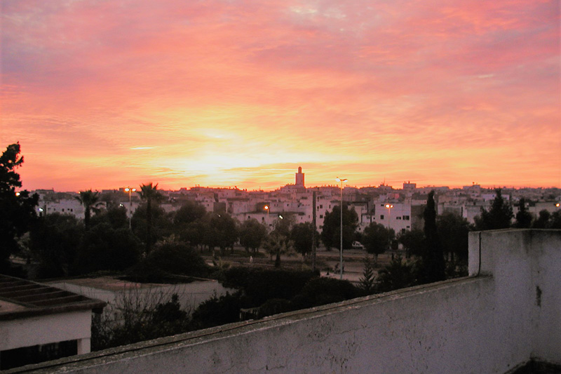 Sunrise over a city